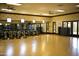 Spacious fitness room with wood floors, ceiling fans, mirrors, and exercise equipment at 1488 E Sweet Citrus Dr, Queen Creek, AZ 85140