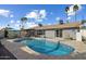 Private pool surrounded by desert landscaping and travertine tile, perfect for outdoor entertaining at 2256 S Noche De Paz --, Mesa, AZ 85202