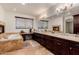 Spa-like main bathroom features a soaking tub with fireplace, a vanity area and elegant finishes at 2458 E Melrose St, Mesa, AZ 85213