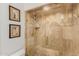 Luxurious tiled shower with a glass door, gold hardware, and elegant marble accents at 2458 E Melrose St, Mesa, AZ 85213