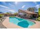 Inviting backyard with a pristine pool and a covered patio, perfect for outdoor entertaining at 10490 E Dreyfus E Ave, Scottsdale, AZ 85260