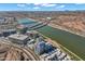 Incredible aerial view of luxurious waterfront condos near Tempe Town Lake and desert landscape at 120 E Rio Salado Pkwy # 101, Tempe, AZ 85281