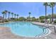 Community pool area surrounded by palm trees, lounge chairs and shade structures at 17131 W Oberlin Way, Surprise, AZ 85387