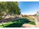 Fenced yard with mature trees, offering privacy and a partially shaded space with healthy green grass at 18637 E Flintlock Dr, Queen Creek, AZ 85142