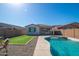 Inviting backyard with a refreshing pool, lush artificial turf, and gravel accents, ideal for outdoor enjoyment at 12686 E Pivot Peak --, Gold Canyon, AZ 85118