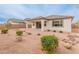 A spacious backyard with desert landscaping, rock beds, trees, and covered patio with white pillars at 3287 N 197Th Ln, Buckeye, AZ 85396