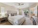 Spacious main bedroom with a plush bed, ceiling fan, and access to a private balcony, promoting comfort at 15095 N Thompson Peak Pkwy # 1053, Scottsdale, AZ 85260