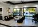 A view of the open living room, showcasing a backyard view, piano, and bar area at 22339 N 77Th Way, Scottsdale, AZ 85255