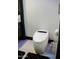 Modern toilet with white tiling, black marble bath mats and black trim at 22339 N 77Th Way, Scottsdale, AZ 85255
