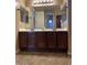 Bathroom vanity featuring dark wood cabinetry, double sinks, and ample counter space at 7253 E Nathan St, Mesa, AZ 85207