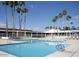 Large swimming pool with lounge chairs and tall palm trees on a sunny day at 9340 E Sun Lakes S Blvd, Sun Lakes, AZ 85248