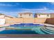 Sparkling swimming pool with blue tile accents is surrounded by a brick privacy wall at 17254 W Marshall Ln, Surprise, AZ 85388