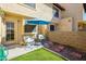 Relaxing back patio featuring two chairs, a table, an umbrella, and a small patch of artificial turf at 921 W University Dr # 1143, Mesa, AZ 85201