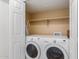 Functional laundry room featuring a modern washer and dryer, and storage shelves at 1051 S Dobson Rd # 137, Mesa, AZ 85202