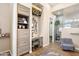 Bathroom featuring a vanity, walk-in shower, and golf course views at 42211 N Long Cove Way, Anthem, AZ 85086
