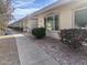 Charming townhome featuring neat landscaping, a sidewalk, and flowering bushes near the windows at 13801 N 111Th Ave, Sun City, AZ 85351