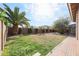 Spacious backyard with lush green grass, mature palm trees, and privacy landscaping at 18457 W Ivy Ln, Surprise, AZ 85388