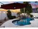 Backyard swimming pool at twilight with rock waterfall feature and desert landscaping at 21630 N 30Th Ln, Phoenix, AZ 85027