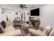 Bright living room features a large TV, ceiling fan, and comfortable seating at 2324 N 40Th St, Phoenix, AZ 85008