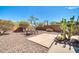 Desert landscaped backyard with gravel, cacti, and a dining table at 41229 N Belfair Way, Anthem, AZ 85086
