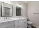 This bathroom features double vanity sinks, modern mirrors and lighting, and a commode at 1322 S Oracle --, Mesa, AZ 85204