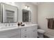 This bathroom features double vanity sinks, modern mirrors and lighting, and a commode at 1322 S Oracle --, Mesa, AZ 85204