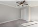 This bedroom features neutral carpet, a ceiling fan, double door closet and base trim molding at 1322 S Oracle --, Mesa, AZ 85204