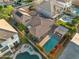 Aerial view featuring a pool, landscaping, patio, and tile roof at 2134 E Honeysuckle Pl, Chandler, AZ 85286