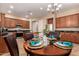 Kitchen and dining area featuring dark wood cabinets, granite countertops, and stylish decor at 2453 E Ebony Dr, Chandler, AZ 85286