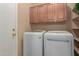 Convenient laundry area with washer, dryer and storage cabinets to keep things organized at 28933 N Saddle Way, San Tan Valley, AZ 85143