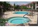 Community pool and hot tub featuring lounge seating and mature landscaping at 8653 E Royal Palm Rd # 2019, Scottsdale, AZ 85258