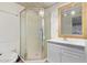 Well-maintained bathroom featuring shower, toilet, and mirror with great lighting at 8823 E Billings St, Mesa, AZ 85207