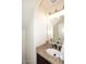 Bathroom vanity featuring granite countertops, decorative mirror, and modern faucet at 1293 E Clifton Ave, Gilbert, AZ 85295