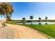 Beautiful pond surrounded by lush greenery and walking path, offering a peaceful retreat at 36579 W Barcelona Ln, Maricopa, AZ 85138