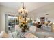 Elegant dining area with a chandelier, patio access, and comfortable seating in an open layout at 4744 E Casey Ln, Cave Creek, AZ 85331