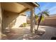 A covered patio has a palm tree and a brick-paved area in the backyard for outdoor enjoyment at 869 E Waterview Pl, Chandler, AZ 85249