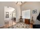 Bright living room with hardwood floors, vaulted ceilings and ceiling fan at 2120 E Daley Ln, Phoenix, AZ 85024