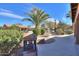 Private backyard with mature landscaping, fountain, and desert plants at 2408 E Fiesta Dr, Casa Grande, AZ 85194