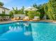 Sparkling pool features comfortable lounge chairs, patio umbrella, and well maintained landscaping at 3226 E Sells Dr, Phoenix, AZ 85018