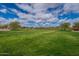 Expansive community green space with lush grass, mature trees, and beautiful landscaping under a partly cloudy, blue sky at 13547 W Peck Dr, Litchfield Park, AZ 85340
