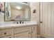 Bathroom featuring a marble countertop, vanity, and modern backlit mirror at 15830 E Eagle Crest Rd, Fountain Hills, AZ 85268