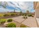 The backyard features low maintenance landscaping, a block wall, wrought iron fence, and a covered patio at 17347 W Chama Dr, Surprise, AZ 85387