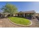 Well-maintained backyard featuring a lush lawn, covered patio, mature shade tree, and desert landscaping at 25742 N 103Rd Dr, Peoria, AZ 85383