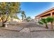 A backyard featuring a covered patio, a mature tree, and gravel landscaping at 14013 N 57Th Pl, Scottsdale, AZ 85254