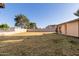 Large backyard with a lawn, mature trees, and block wall, offering privacy at 14251 N 182Nd Ave, Surprise, AZ 85388