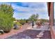 Landscaped backyard area with stone patio, desert foliage, and shade trees for enjoying outdoor living at 19973 N Monte Ln, Maricopa, AZ 85138