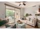 Comfortable living room with stylish furnishings and a sliding glass door to a private balcony at 20100 N 78Th Pl # 2210, Scottsdale, AZ 85255