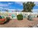 Backyard featuring a decorative desert mural on the wall, enhancing the outdoor living space with colorful artistry at 48 E Nolana Pl, San Tan Valley, AZ 85143