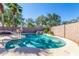 Sparkling backyard pool with rock waterfall feature, lush plants, and desert landscaping at 23402 N 22Nd Way, Phoenix, AZ 85024