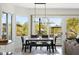 Dining table featuring a contemporary chandelier and views of the outdoor patio at 27641 N 74Th St, Scottsdale, AZ 85266